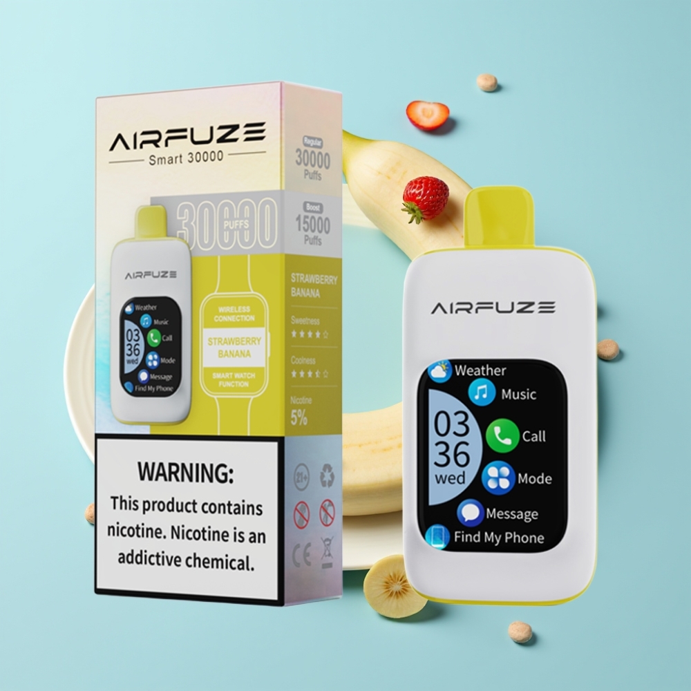 AirFuze Smart 30000 Puffs Disposable Pod with 2.01\" Touch Screen & Type-C Strawberry Banana