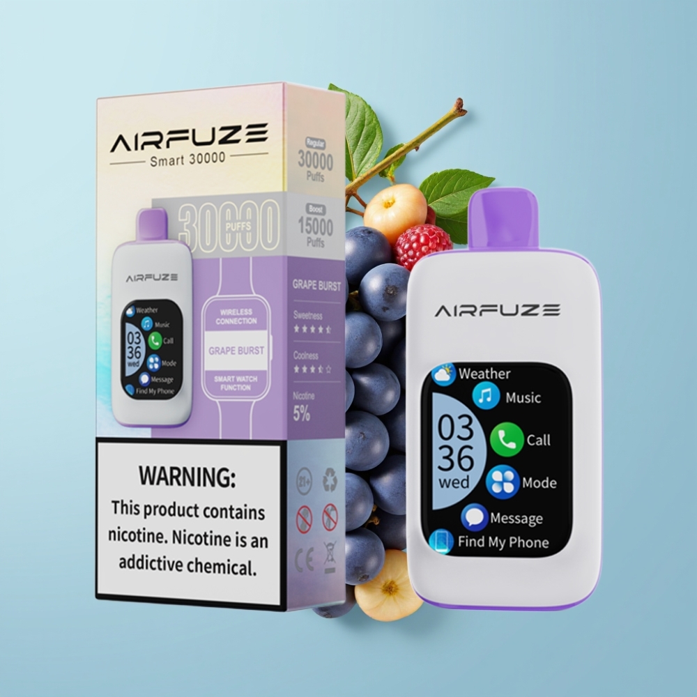 AirFuze Smart 30000 Puffs Disposable Vape Grape Burst with 2.01\" Touch Screen & Type-C